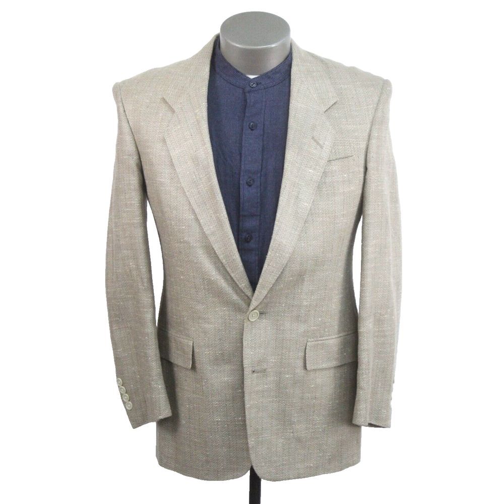 vintage mens beige Christian Dior 100% Silk blazer jacket sport suit coat 38 R